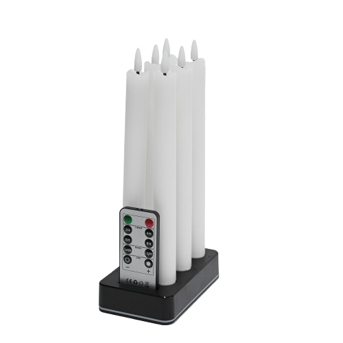 6-pak hvide LED stearinlys inkl. ladebase - Ø2cm, Højde: 25cm, kronelys, inkl. fjernb., timer