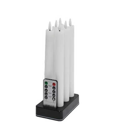 6-pak hvide LED stearinlys inkl. ladebase - Ø2cm, Højde: 25cm, kronelys, inkl. fjernb., timer