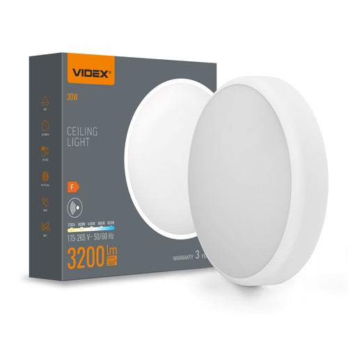 30W LED loftslampe med sensor - 5CCT, hvid kant, indbygget bevægelsessensor