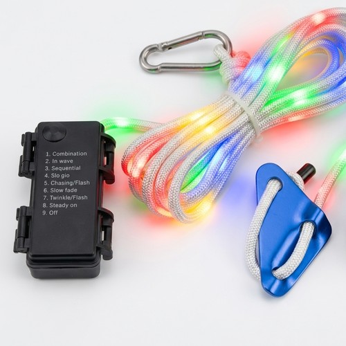 3m hvidt reb med RGB lys - Med karabinhage, maks. 80kg belastning