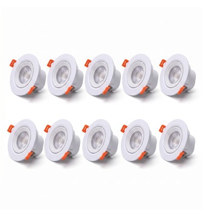 10 stk. 7W Ø8,8cm LED indbygningsspot - Hul: Ø6,8 cm, Mål: Ø8,8 cm, CCT - 3 lyskulører