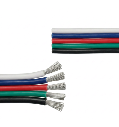 5m 1,2mm² RGBW kabel - 5-ledet (16AWG), 12V-24V til LED strip