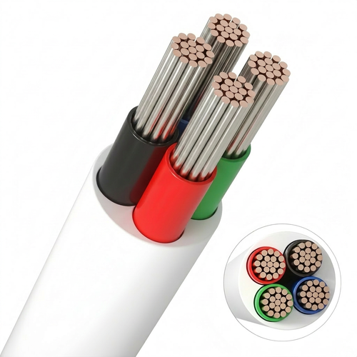 10m RGB kabel, hvid rund - 4x0,35mm², 12V-24V til LED strip