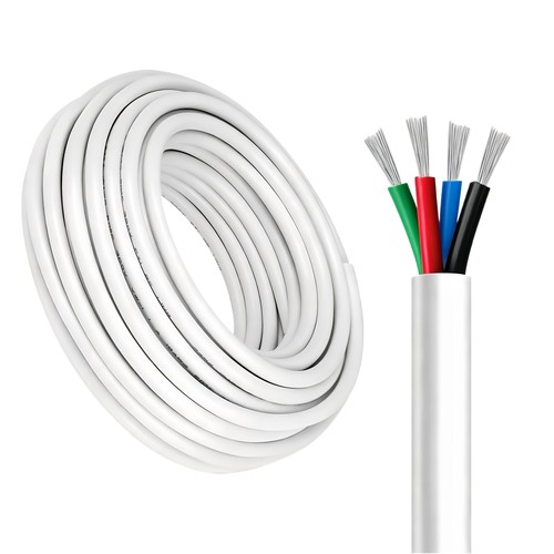 100m RGB kabel, hvid rund - 4x0,35mm², 12V-24V til LED strip