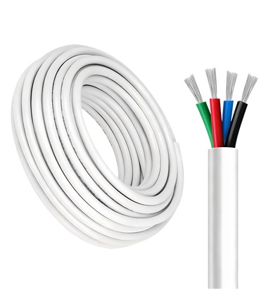100m RGB kabel, hvid rund - 4x0,35mm², 12V-24V til LED strip