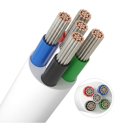 20m RGBW kabel, hvid rund - 5x0,35mm², 12V-24V til LED strip