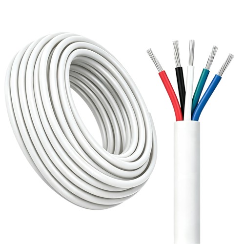 100m RGBW kabel, hvid rund - 5x0,35mm², 12V-24V til LED strip