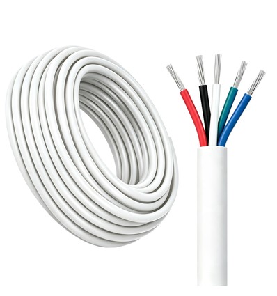 100m RGBW kabel, hvid rund - 5x0,35mm², 12V-24V til LED strip
