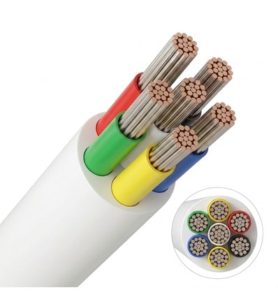 5m RGB+CCT kabel, hvid rund - 6x0,35mm², 12V-24V til LED strip