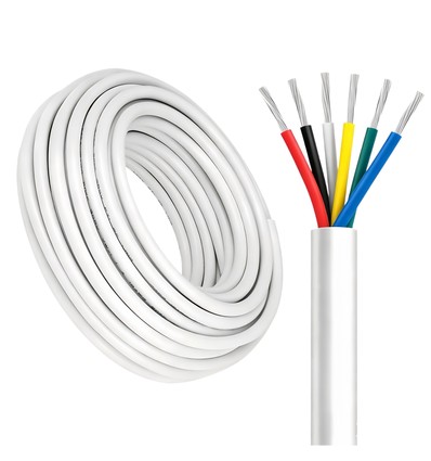 100m RGB+CCT kabel, hvid rund - 6x0,35mm², 12V-24V til LED strip
