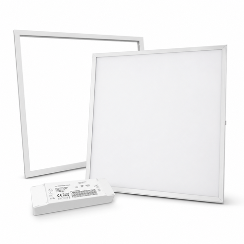 60x60 Troldtekt panel + ramme med fjedre - komplet sæt med dæmpbar driver, 36W