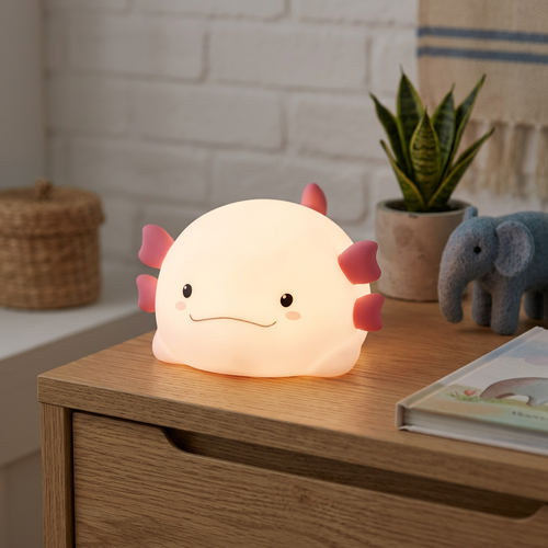 MOCHI Axolotl natlampe - Silikone, farveskift + varm hvid, touch dæmpbar, IP20 indendørs
