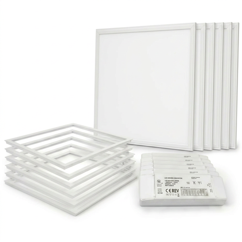 6 stk. Troldtekt panel + ramme med fjeder - Højde:12,5mm, UGR19, 60x60, dæmpbar driver