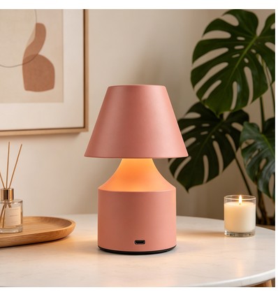 Opladelig LED bordlampe - Rosa, touch dæmpbar, 3i1, IP20 indendørs