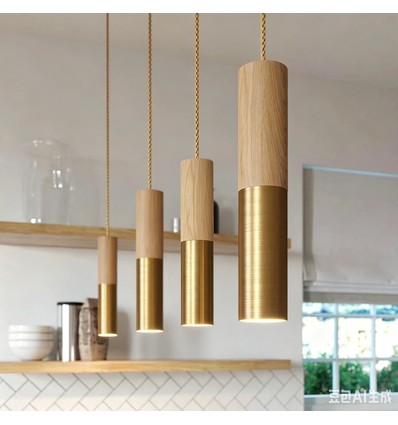 Lampefatning & roset, Designer - Træ og guld look, 2m ledning