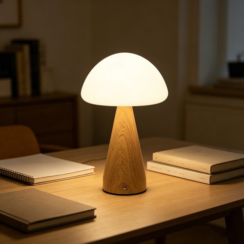Opladelig LED bordlampe - Træ, touch dæmpbar, 3i1, IP20 indendørs