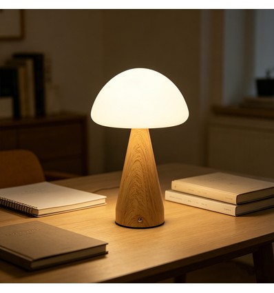 Opladelig LED bordlampe - Træ, touch dæmpbar, 3i1, IP20 indendørs