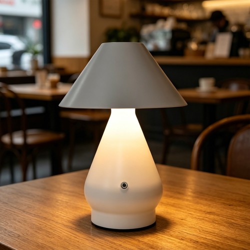 Opladelig LED bordlampe - Hvid, Ø16cm, 21,5cm høj, touch dæmpbar, 3i1, IP20 indendørs