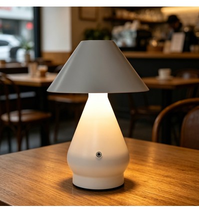 Opladelig LED bordlampe - Hvid, Ø16cm, 21,5cm høj, touch dæmpbar, 3i1, IP20 indendørs