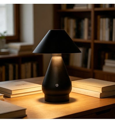Opladelig LED bordlampe - Sort, Ø16cm, 21,5cm høj, touch dæmpbar, 3i1, IP20 indendørs