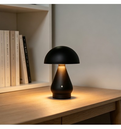 Opladelig LED bordlampe - Sort, Ø15cm, 22cm høj, touch dæmpbar, 3i1, IP20 indendørs