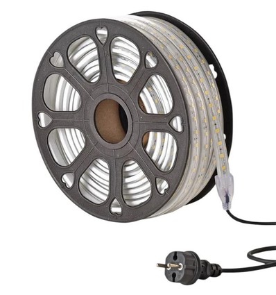 50m arbejdslys LED strip - 230V, IP65, 1500 lm/m, 12W/m, 4000K, Byggeplads belysning