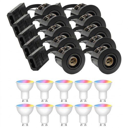 10 stk. Wifi indbygningsspot Inno88 - Inkl. Smart home GU10 pærer, sort, IP44, godkendt i isolering