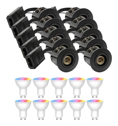 10 stk. Zigbee indbygningsspot Inno88 - Inkl. Hue kompatible GU10 pærer, sort, IP44, godkendt i isolering