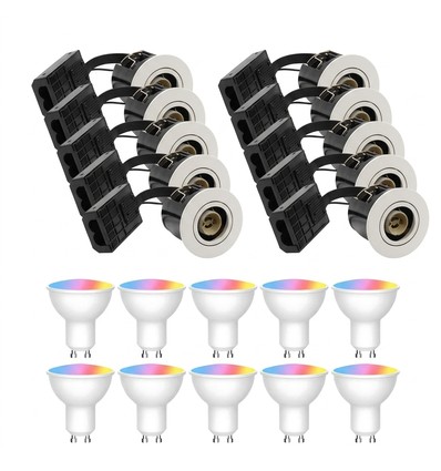 10 stk. Wifi indbygningsspot Inno88 - Inkl. Smart home GU10 pærer, hvid, IP44, godkendt i isolering
