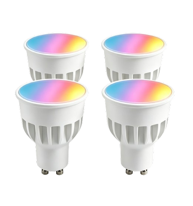 4x GU10 5W Smart Home LED pære - Bluetooth, 6,6 cm høj, virker med Google Home, Alexa og smartphones