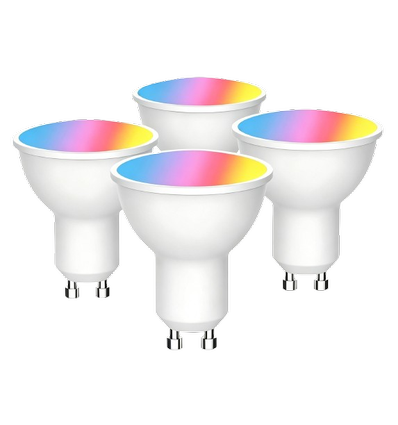 4x GU10 5W Smart Home LED pære - Bluetooth, RGB+CCT, Tuya/Smart Life