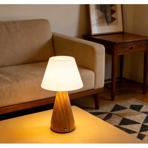 Opladelig LED bordlampe - Træ, touch dæmpbar, 3i1, IP20 indendørs