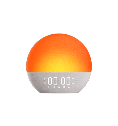 Wake-up Light Vækkeur, Solopgangseffekt - Bluetooth 5.3 højttaler, Sovelyde, Dæmpbar