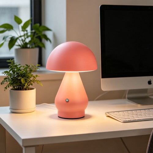 Opladelig LED bordlampe - Pink, Ø15cm, 22cm høj, touch dæmpbar, 3i1, IP20 indendørs