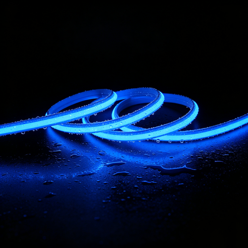 5m 9W/m Blå Slim COB strip - 230V, IP67 vandtæt, 296 LED, kan klippes for hver 10cm