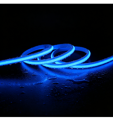 5m 9W/m Blå Slim COB strip - 230V, IP67 vandtæt, 296 LED, kan klippes for hver 10cm
