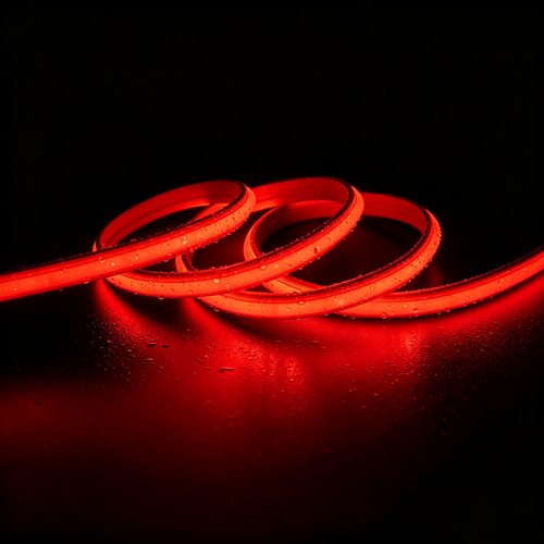 5m 9W/m Rød Slim COB strip - 230V, IP67 vandtæt, 296 LED, kan klippes for hver 10cm