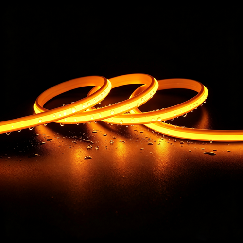 5m 9W/m Gul Slim COB strip - 230V, IP67 vandtæt, 296 LED, kan klippes for hver 10cm