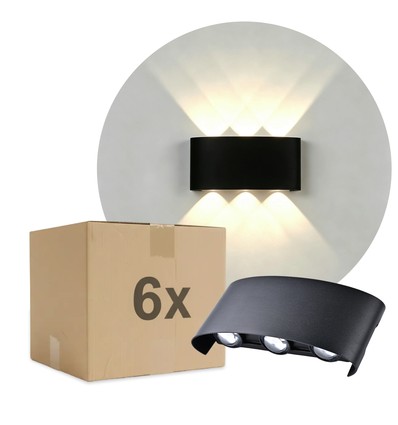 6 stk. 6W CURVE væglampe - IP65, sort, op/ned, udendørs, inkl. lyskilde