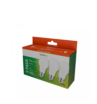 3-pak E27 9W LED pære - Varm hvid