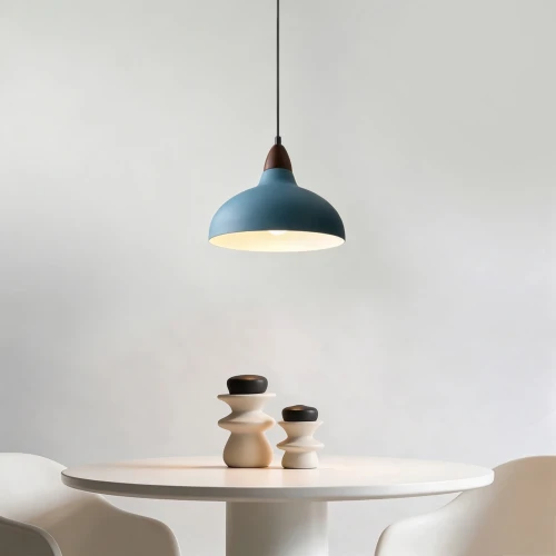 BIRK Petrolumsblå Ø24cm pendel - E27 fatning, 2m ledning, Metal / Træ
