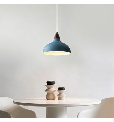 BIRK Petrolumsblå Ø24cm pendel - E27 fatning, 2m ledning, Metal / Træ