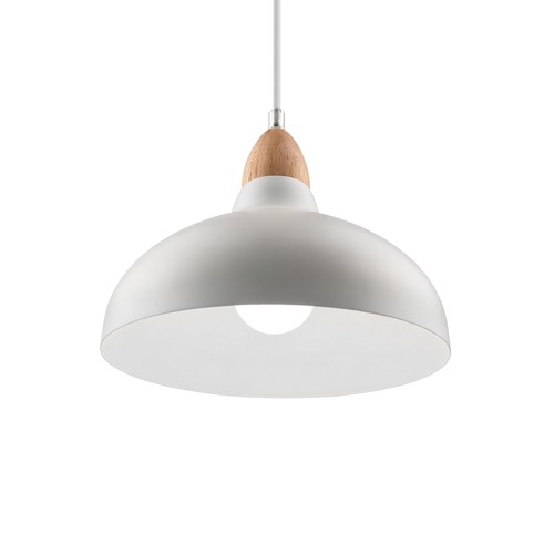 BIRK Hvid Ø19cm pendel - E27 fatning, 2m ledning, Metal / Træ