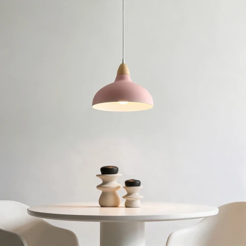 BIRK Pink Ø19cm pendel - E27 fatning, 2m ledning, Metal / Træ