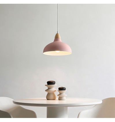 BIRK Pink Ø19cm pendel - E27 fatning, 2m ledning, Metal / Træ
