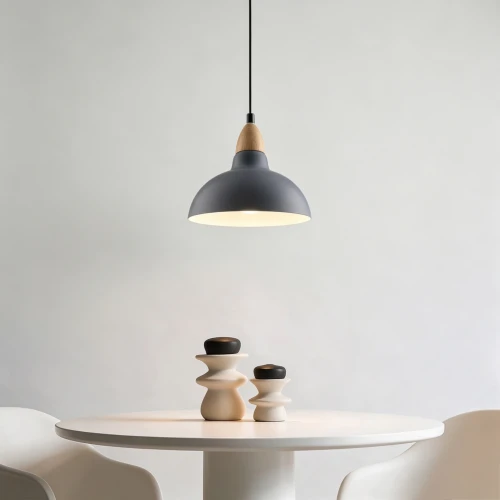BIRK Blå Ø19cm pendel - E27 fatning, 2m ledning, Metal / Træ