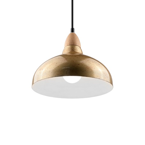 BIRK Messing Ø19cm pendel - E27 fatning, 2m ledning, Metal / Træ