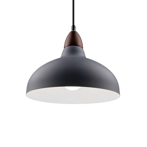 BIRK Grå Ø19cm pendel - E27 fatning, 2m ledning, Metal / Træ
