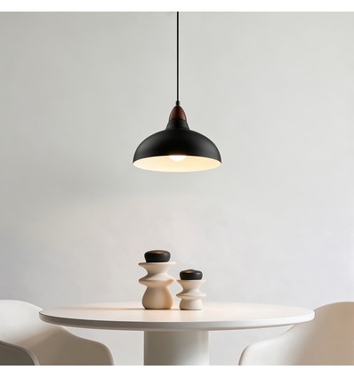 BIRK Sort Ø19cm pendel - E27 fatning, 2m ledning, Metal / Træ