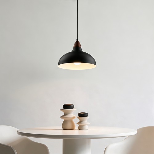 BIRK Sort Ø24cm pendel - E27 fatning, 2m ledning, Metal / Træ